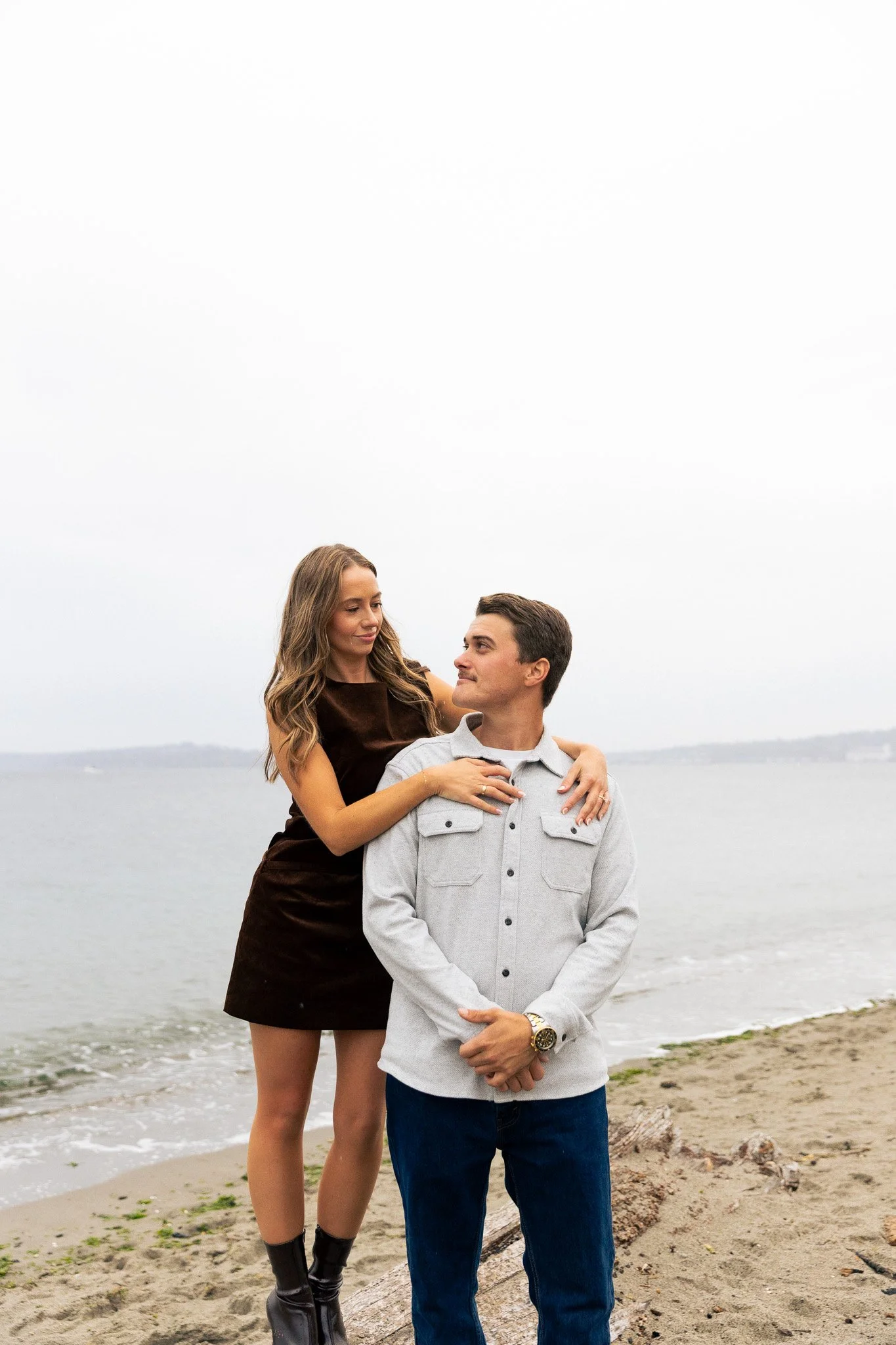 West Seattle Engagement couple posing for a candid portrait