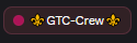 GTC-Crew badge with black background and gold lettering