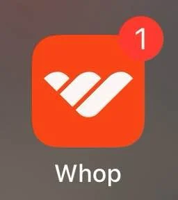Illustration of the Whop app icon with a notification badge showing the number 1
