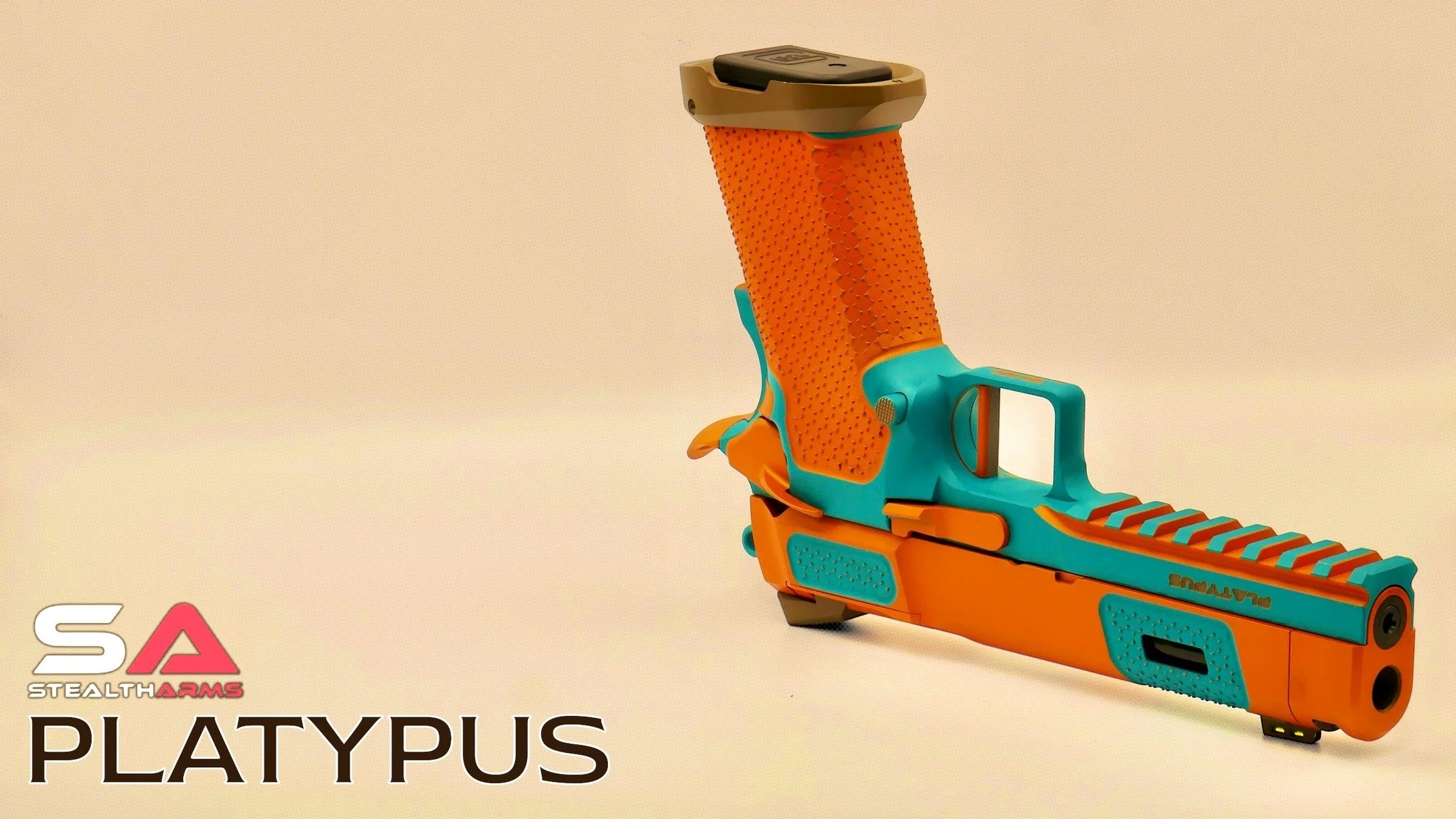 Stealth Arms Platypus is a 9mm double-stack 1911-style pistol THAT takes Glock 17 magazines. Yes it is cool. Yes it runs amazing! Yes you need to come by and try it out!