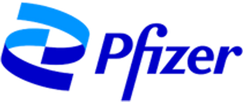 Pfizer logo featuring a blue stylized globe and the company name in blue text.