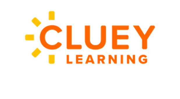 Cluey Learning logo with a stylized sun and orange and yellow text.