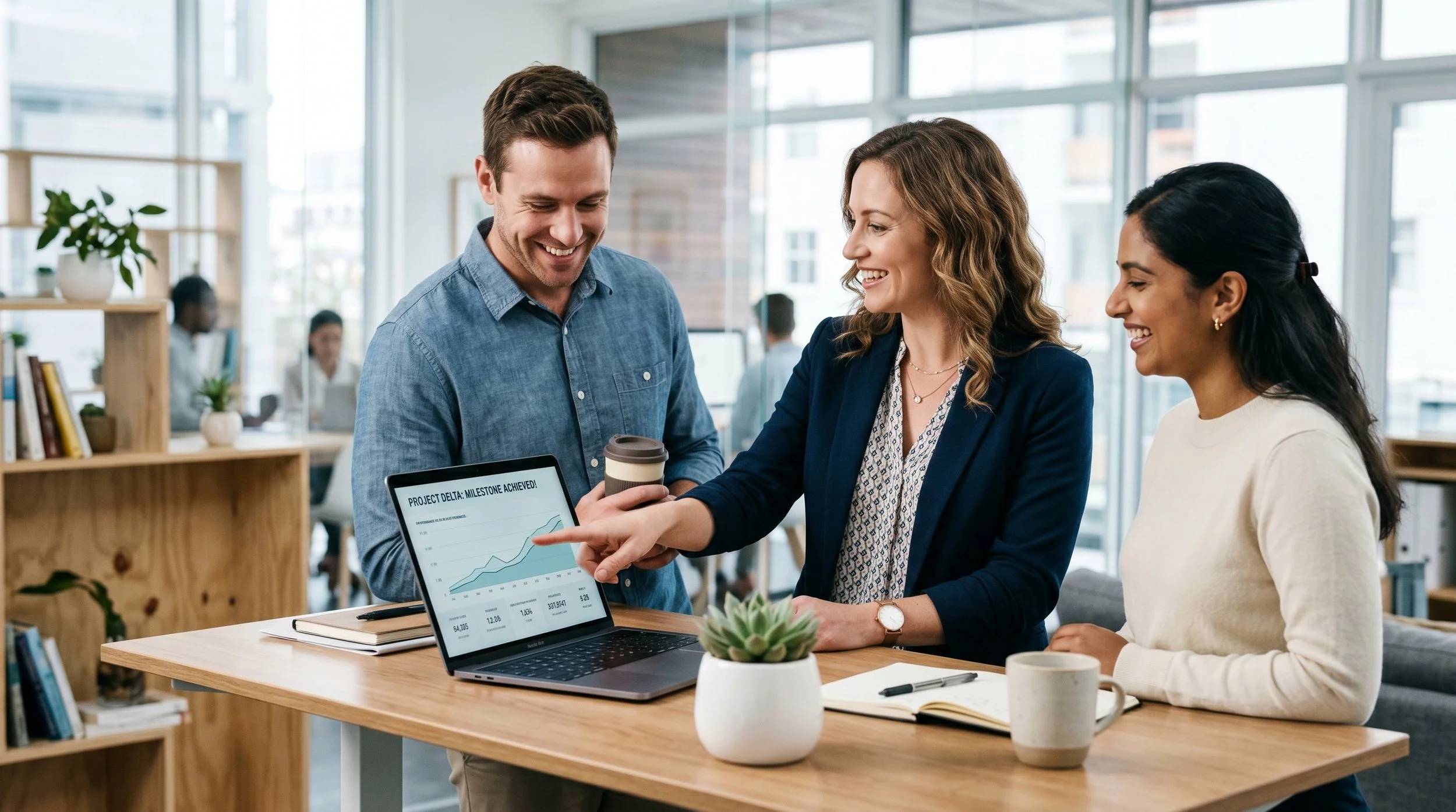 A team leader giving specific, genuine recognition to a colleague during a natural work moment