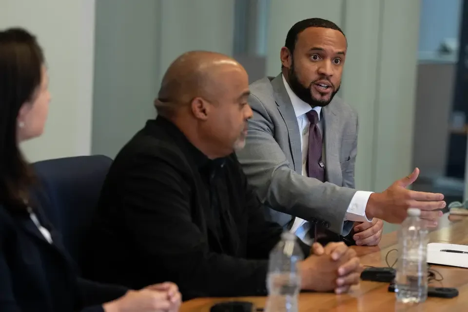 Candidate Jordan Thomas talks with the Editorial Board as he and three other candidates for the Houston City Council At Large 4 seat talk about their positions at the Houston Chronicle in Houston, TX on Friday October 3, 2025.  Sharon Steinmann/Hous