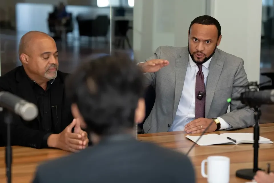  Candidate Jordan Thomas talks with the Editorial Board as he and three other candidates for the Houston City Council At Large 4 seat talk about their positions at the Houston Chronicle in Houston, TX on Friday October 3, 2025.  Sharon Steinmann/Hous
