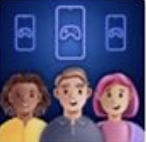 Illustration of three animated characters with gaming icons above their heads