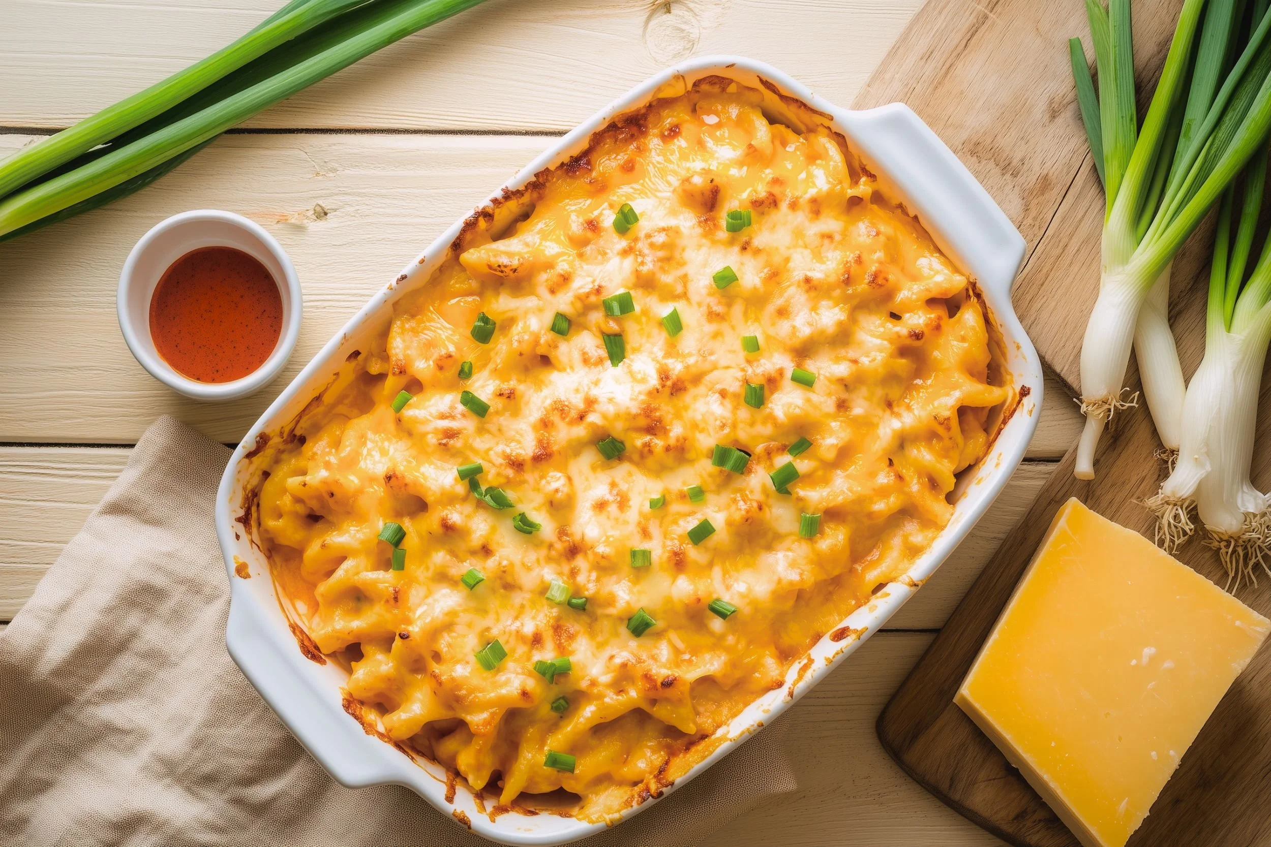 Easy baked buffalo chicken pasta recipe with cream cheese, garlic buffalo sauce, and melted cheese crust — budget-friendly weeknight dinner ready in 30 minutes