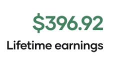 Text displaying a lifetime earnings amount of $396.92