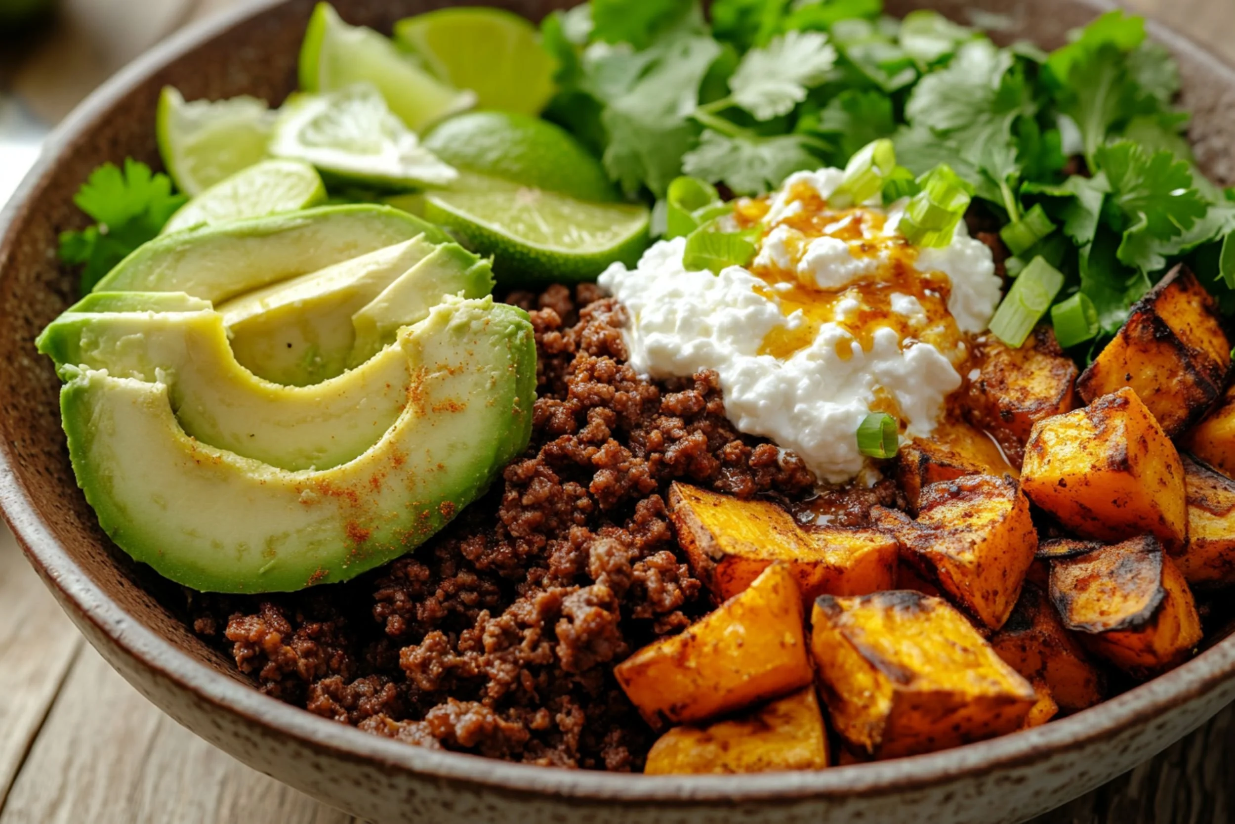 Hot Honey Cottage Cheese Sweet Potato Beef Bowl(35g Protein, 30-Minute Dinner)