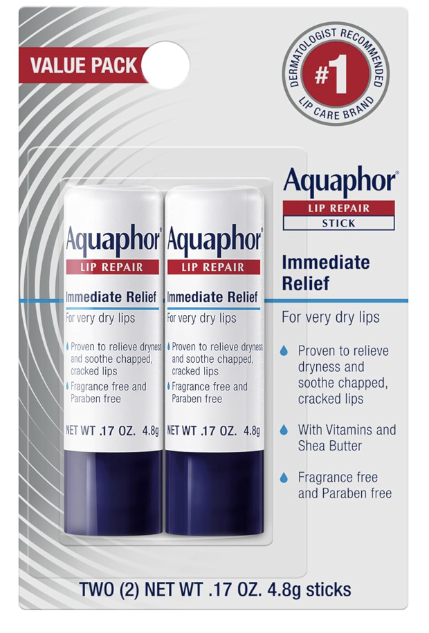 Aquaphor lip repair balm for dry lips, a simple skincare must-have for Hot Mom Summer routines.