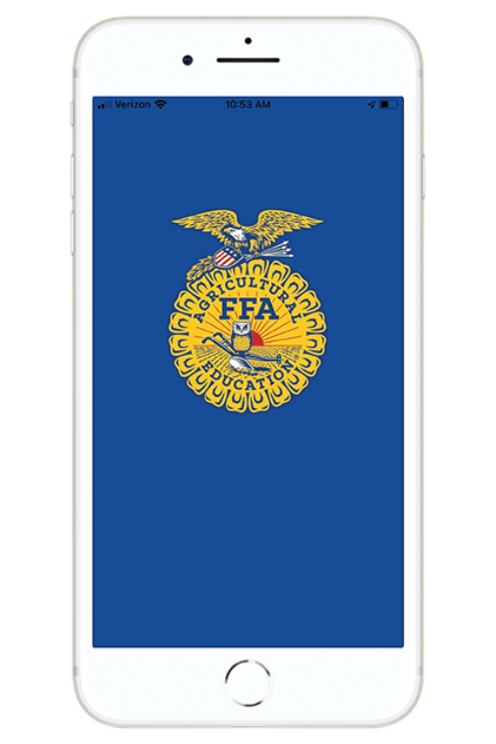 iPhone displaying the FFA emblem on the screen.