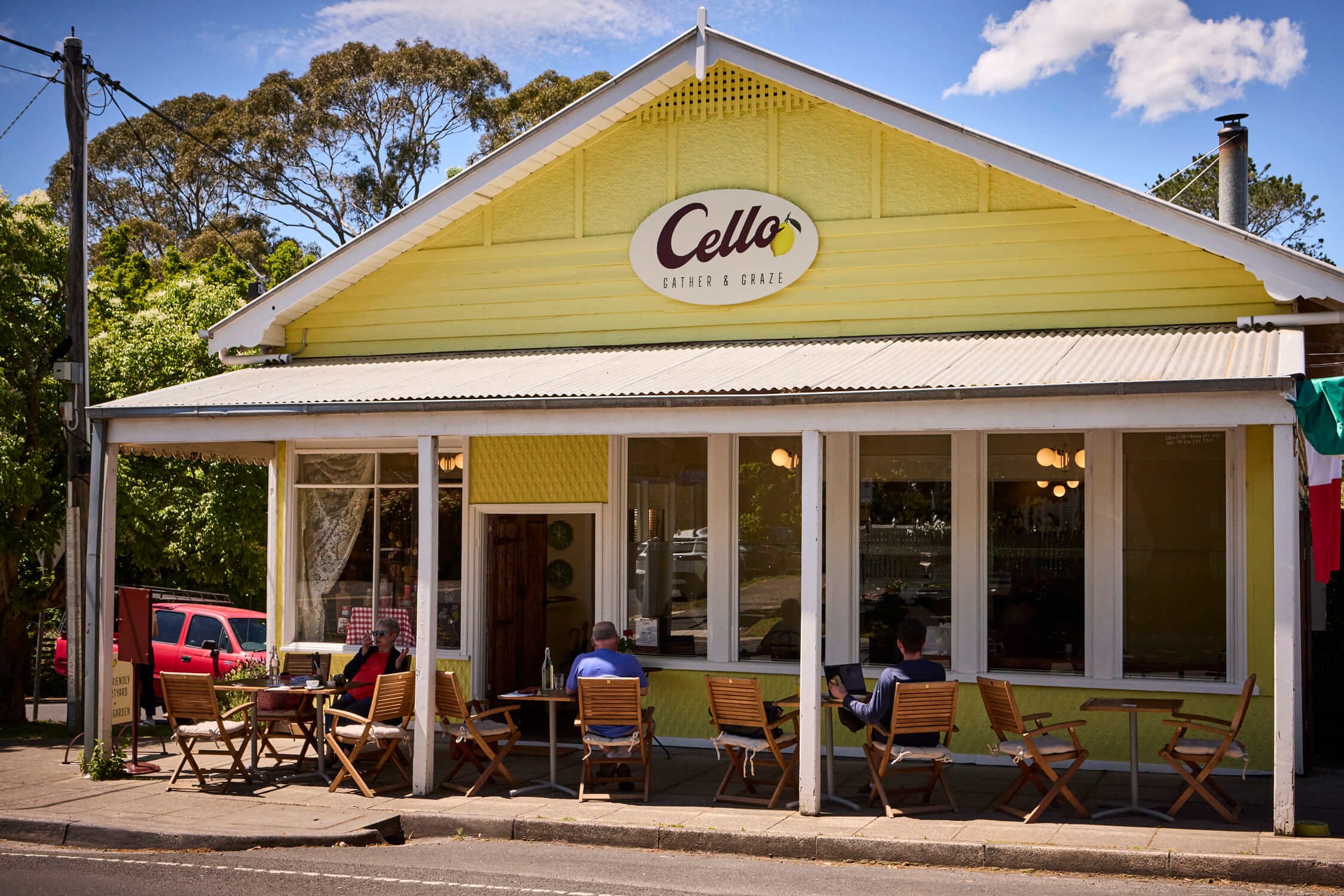 Cello Cafe in Hepburn Springs with outdoor patio seating and diners