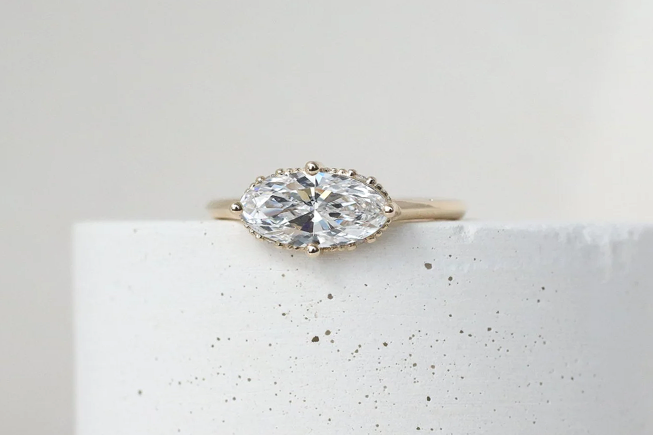 Iris Ring with Moval Lab Diamond | 14k Yellow Gold | One of a Kind