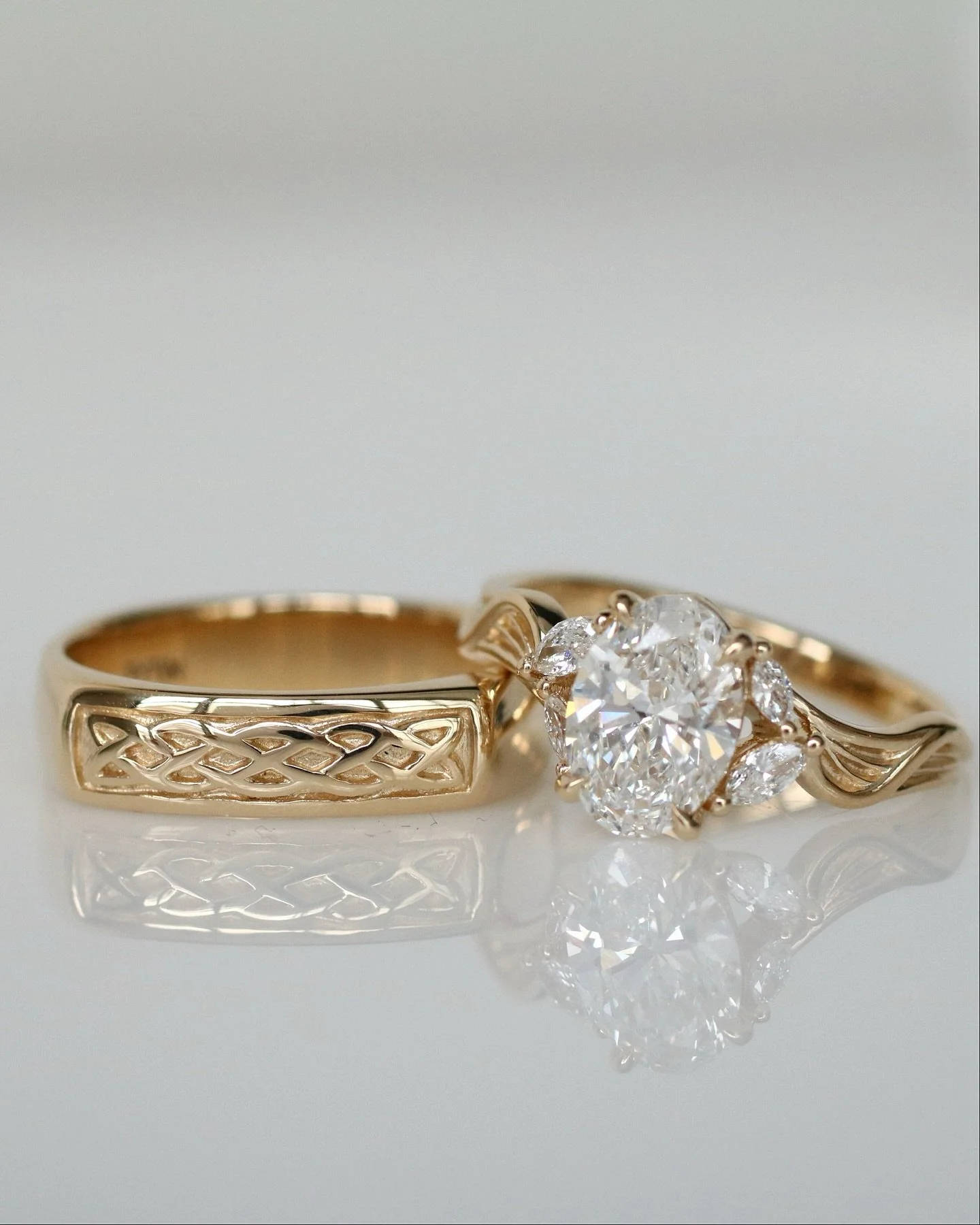 Congratulations are in order for Nicole + Max who were recently engaged! We created two very differently inspired rings but rings somehow still look so lovely together. For Nicole, we created a whimsical, organic and ethereal engagement ring flowing 