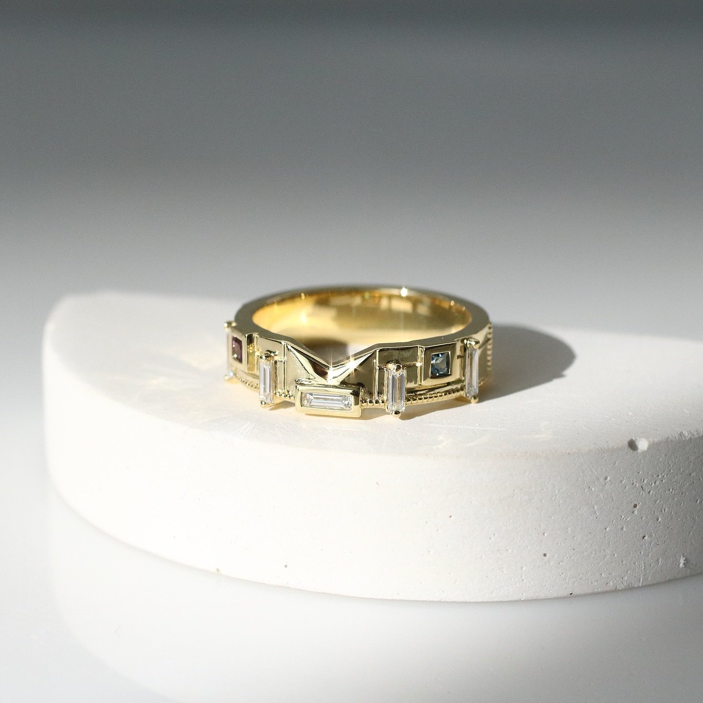 Wedding band for Jolie inspired by her beautiful mood board. It was giving me major Parisian chic ~ private garden party ~ topiary vibes and I just ran with it. We also included her and her partner&rsquo;s birthstones to add in that extra special cus