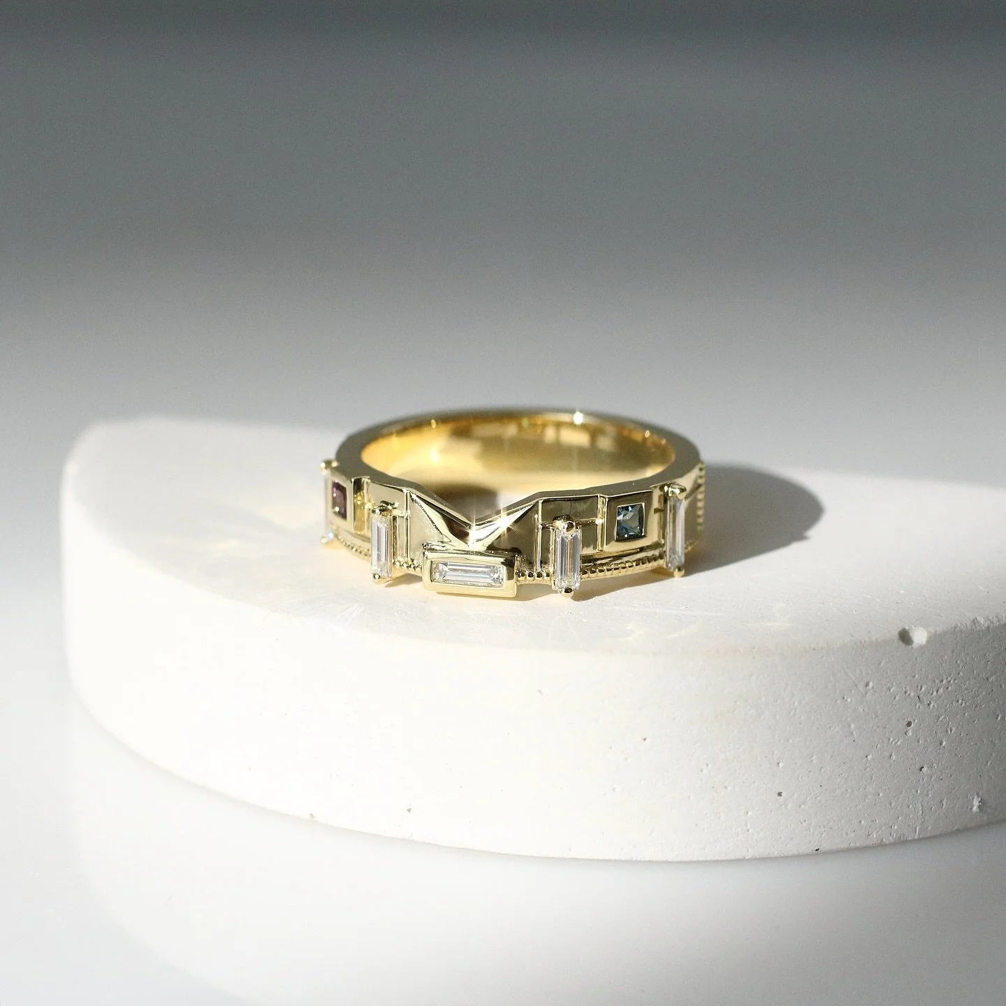 Wedding band for Jolie inspired by her beautiful mood board. It was giving me major Parisian chic ~ private garden party ~ topiary vibes and I just ran with it. We also included her and her partner&rsquo;s birthstones to add in that extra special cus