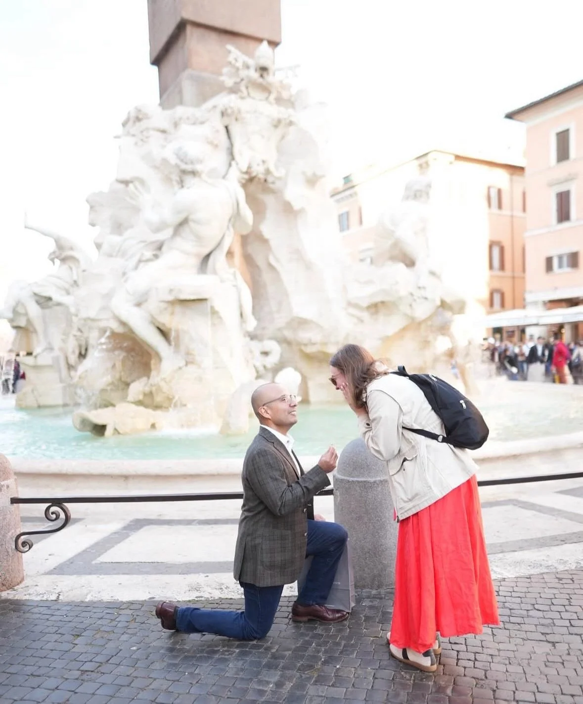Congratulations are in order for Sandra &amp; Marco who were engaged in Rome a few months ago! *sigh* what a dream 😌 I worked with Marco to customize one of our TYTIN collection pieces, the Aurora. We sourced an emerald cut diamond and added in some