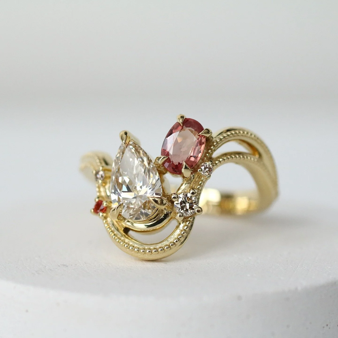 Champagne &amp; waves ~ engagement ring for Kai ~ It was a long hunt for the perfect pairing of stones, but it was oh so worth it. Swipe through to see Kai&rsquo;s mood board and the ring in its sparkling glory.

[Ring details: champagne pear diamond