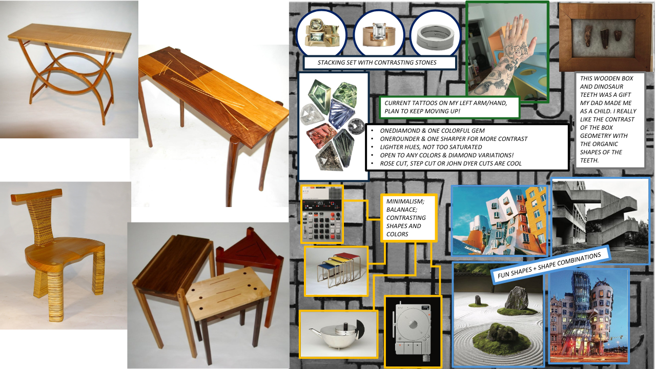 "Sam's moodboard for his custom engagement ring and wedding band"