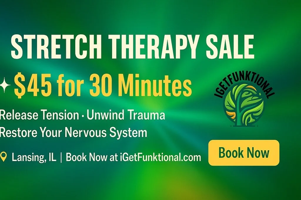 β¨ Release. Restore. Reclaim. β¨
Our Deep Somatic Stretch Therapy sessions are now only $45 for 30 minutes
because your healing deserves a space to breathe.
Melt trauma. Reset your nervous system.
Book now at iGetFunktional.com
π 3232 Ridge Road Sui