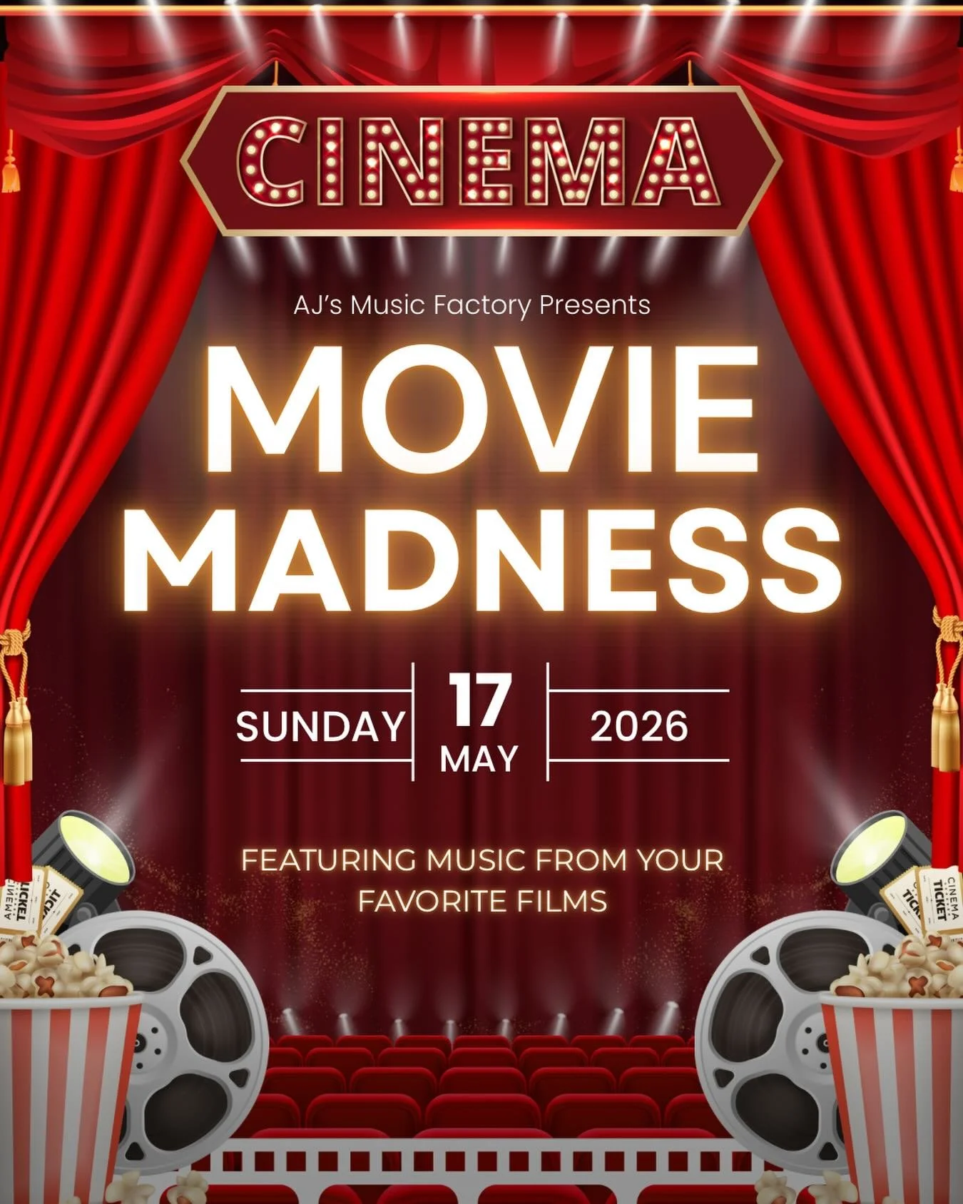 🎬✨ Hey AJ&rsquo;s families!

Mark your calendars for our Spring Show: &ldquo;Movie Madness&rdquo; &mdash; featuring all your favorite soundtrack hits! 🎶🍿

Get ready to put your trivia hats on as we set the stage with some fun movie trivia during t