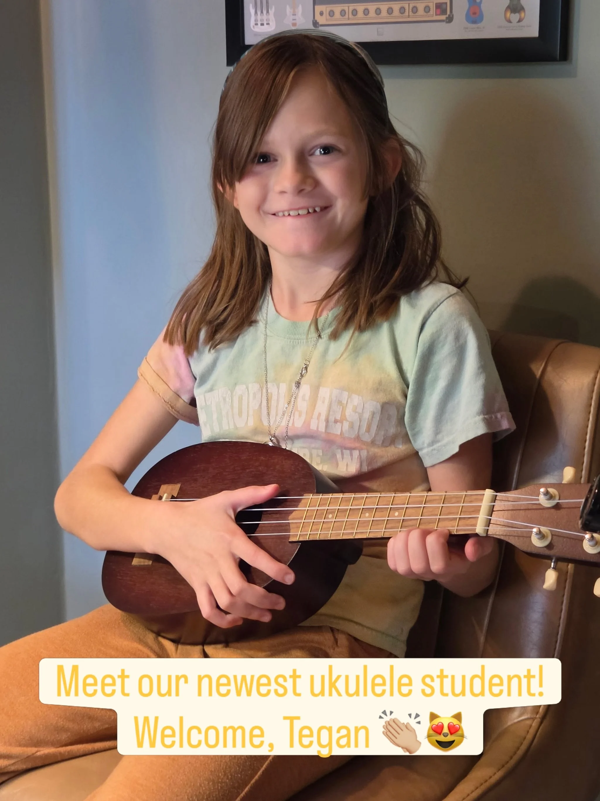 🎶 Welcome to AJ&rsquo;s Music Factory, Tegan! 

We&rsquo;re so excited to welcome Tegan as our newest ukulele student! Michael has been having such a great time teaching her and getting to know her (and all about her family cats 🐈 🐈&zwj;⬛ Cosmo an
