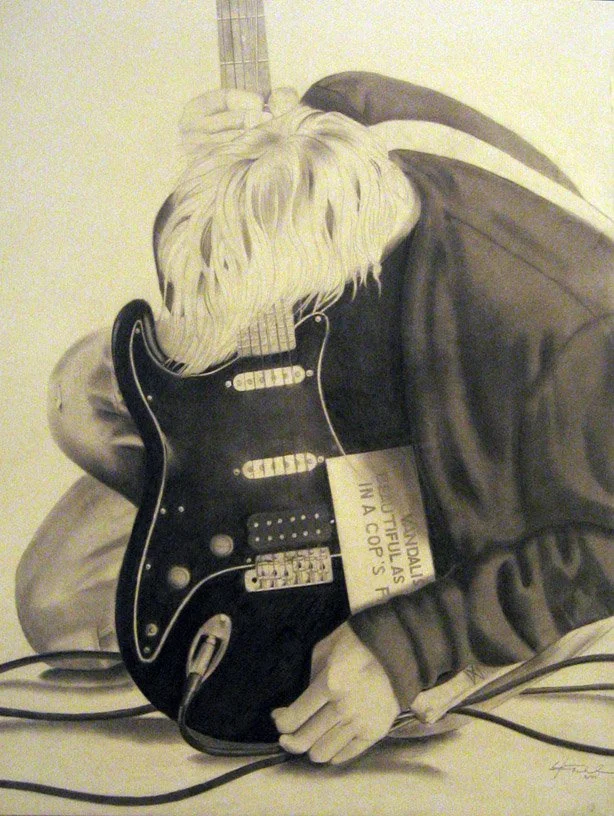 Kurt Cobain. Graphite pencils on paper. Crayons graphite sur papier. 19”x 25”. (1999)