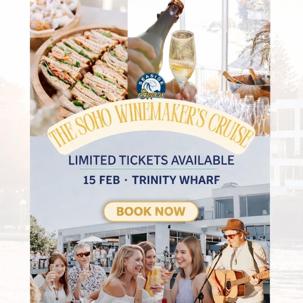 🍾🛥 A pretty great way to spend a summer evening on the harbour.
Join us on Saturday 15 February as we cruise Tauranga Harbour on Kewpie with a glass of bubbles in hand, before heading back to Trinity Wharf for a SOHO winemaker-led tasting, canap&ea