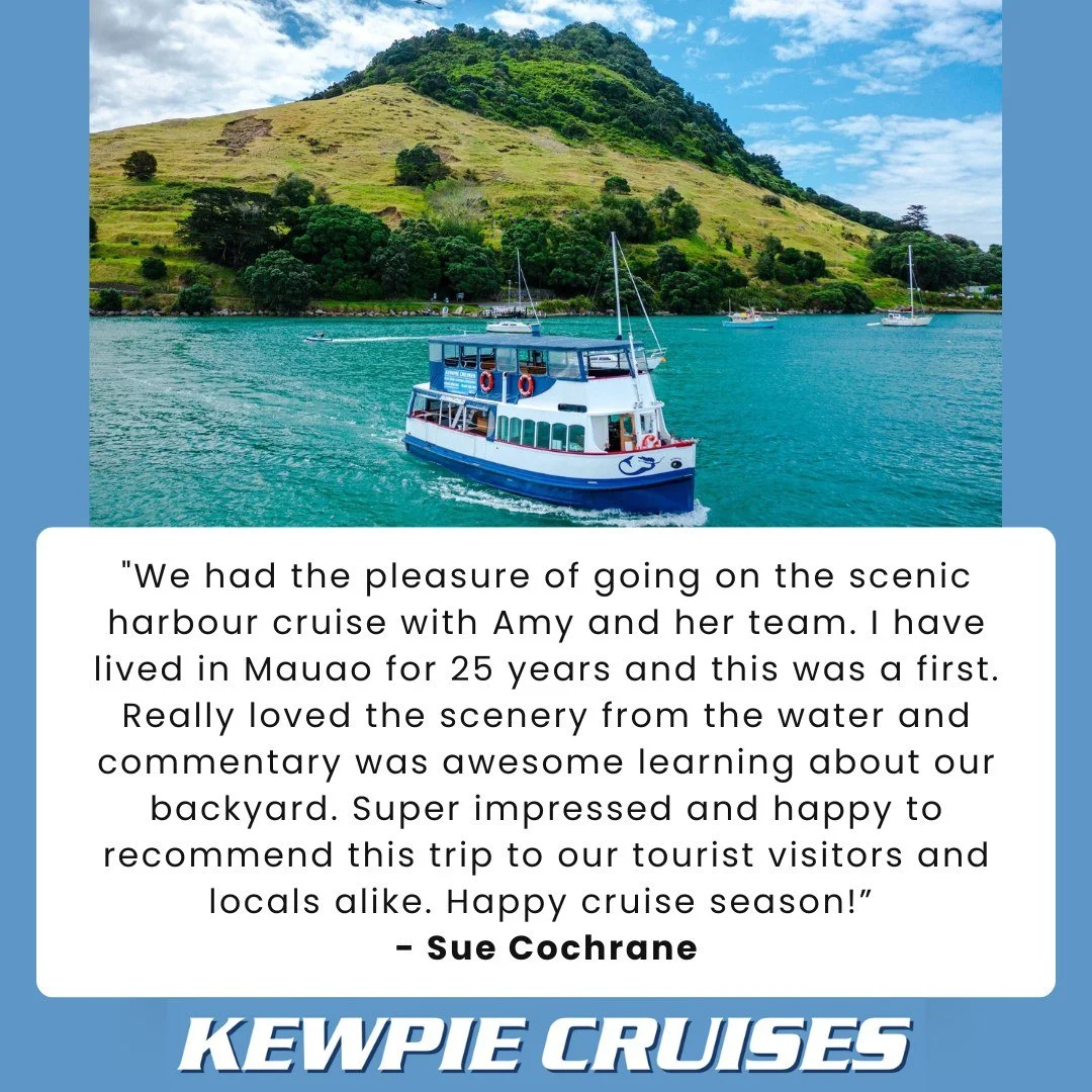 Even for long-time locals, seeing Mauao and the harbour from the water is always something special, and we&rsquo;re so happy Sue enjoyed the beautiful scenery and commentary. Come onboard Kewpie - great for visitors AND locals! 
With our new extended