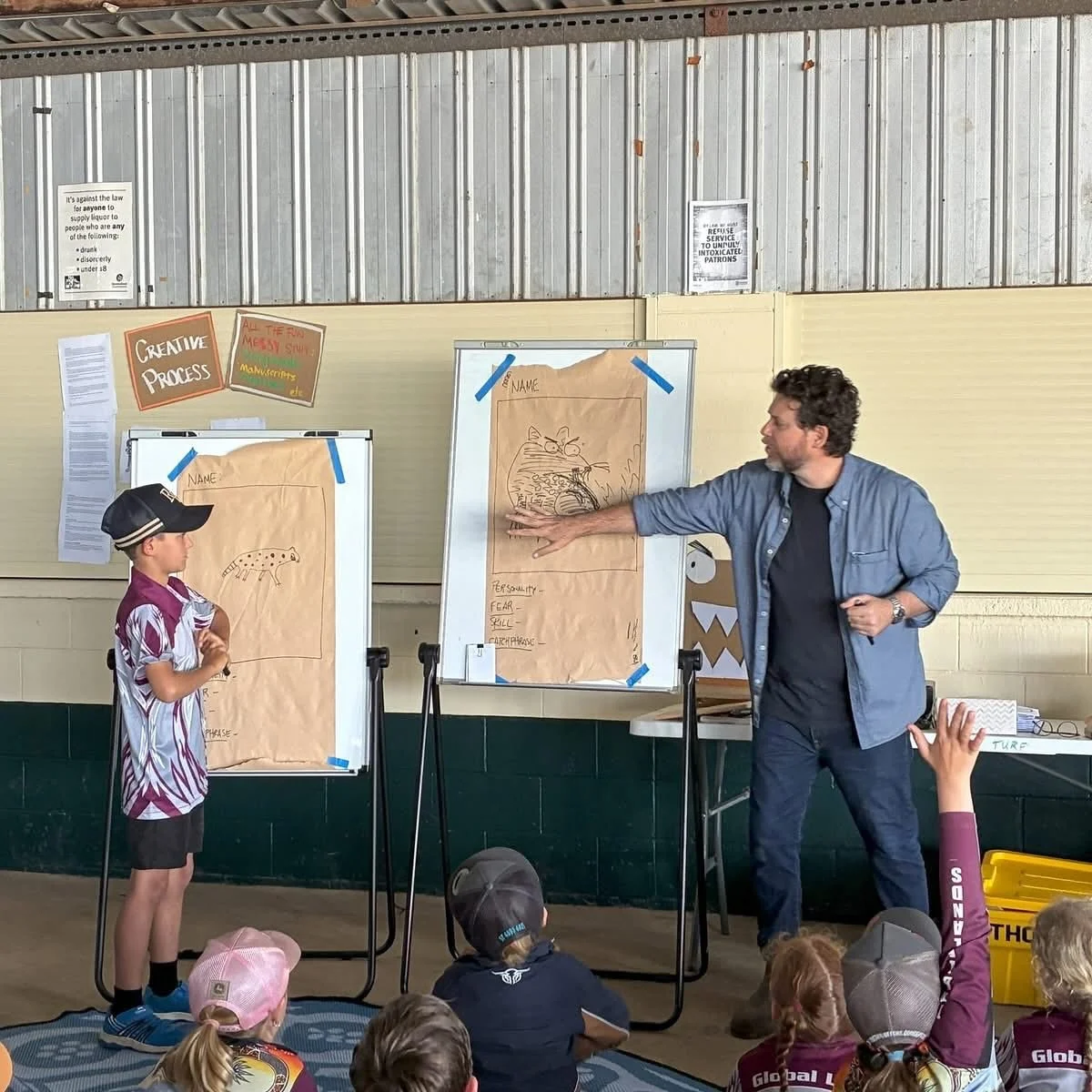 Spent a whole day making collaborative comics with 30 kids aged 3-17 in a big shed on the Atherton Tablelands, 2.5 hours southwest of Cairns. 

The rain beating down on the corrugated roof meant I spent the whole day shouting, which only added to the
