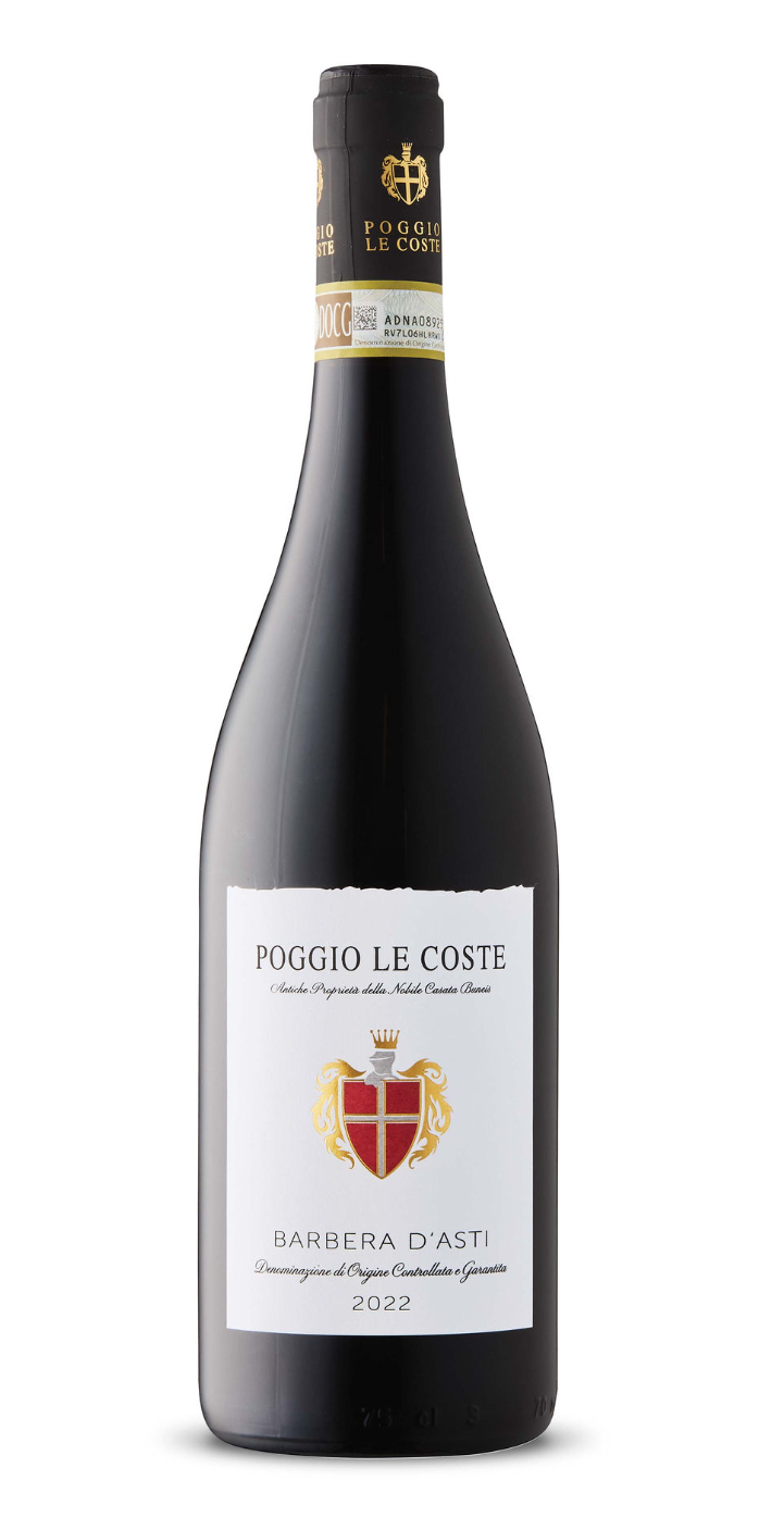 Bottle of Poggio Le Coste Barbera d'Asti 2022 wine.