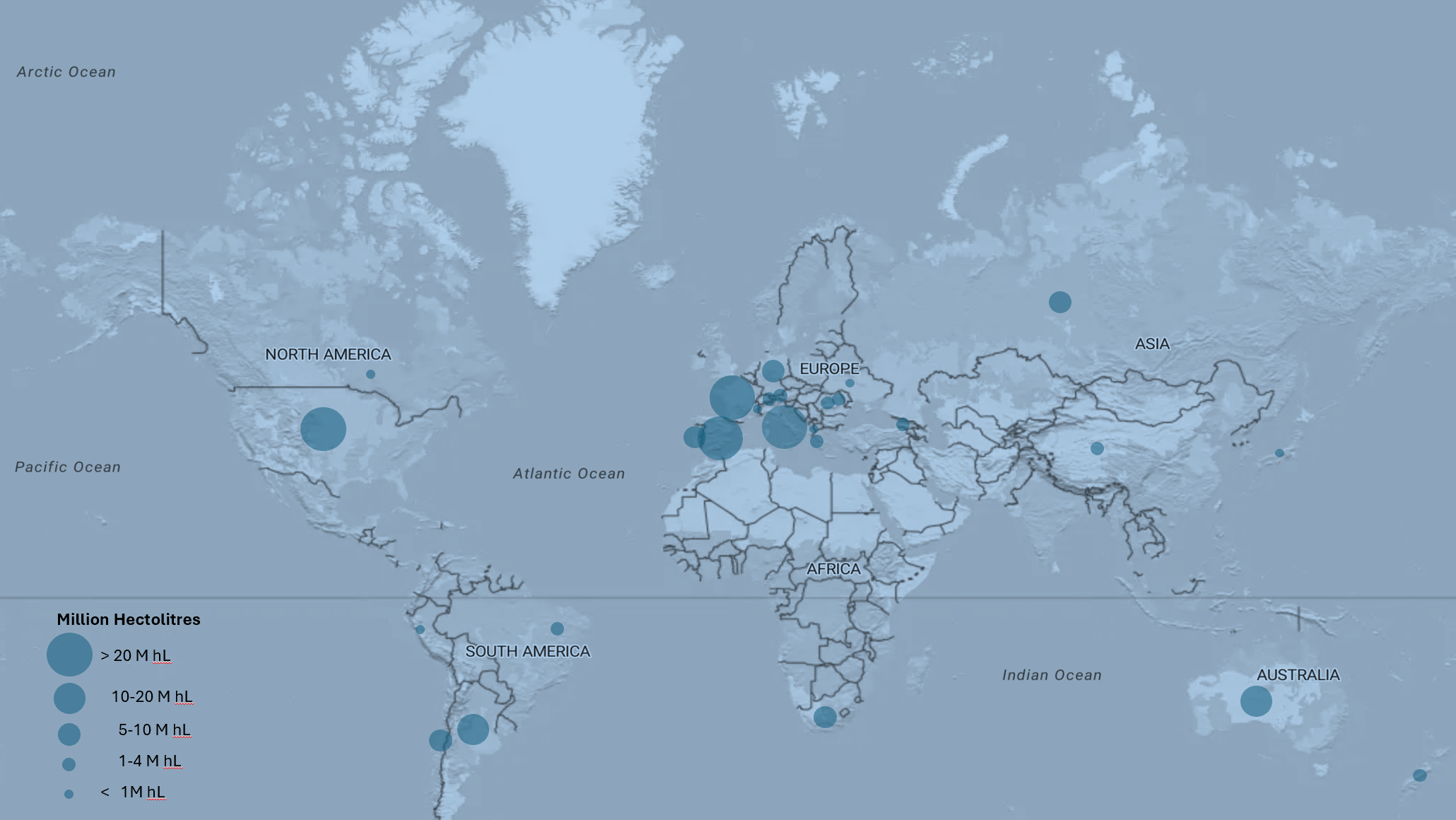 World map with blue circles indicating global methane emissions by region, with different circle sizes representing emission levels in million hectares.
