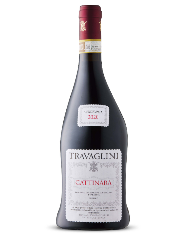A bottle of Travaglini Gattinara 2020 red wine.