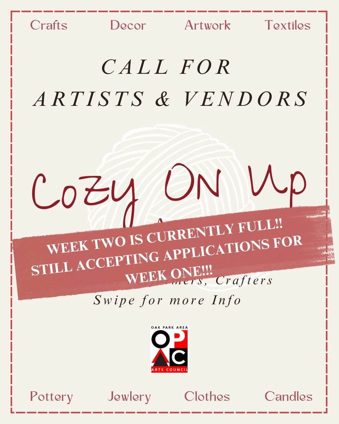 All vendors spots for the second weekend (Dec 11-14) are currently full. There are still spots available for the first weekend!!

ARTISAN VENDORS INTERESTED IN WEEK ONE (Dec 4-7) SHOULD APPLY TODAY. Only 5 spots left. Deadline is Friday November 21 o