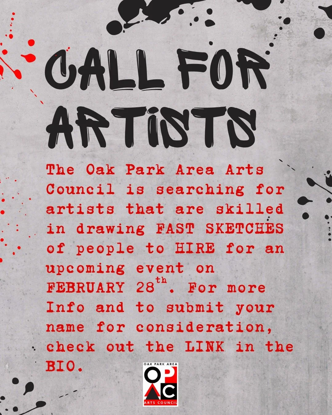 The Oak Park Area Arts Council is searching for artists that are skilled in drawing FAST SKETCHES of people to participate in an upcoming event on FEBRUARY 28th. For more Info and to submit your name for consideration, check out the LINK IN THE BIO.