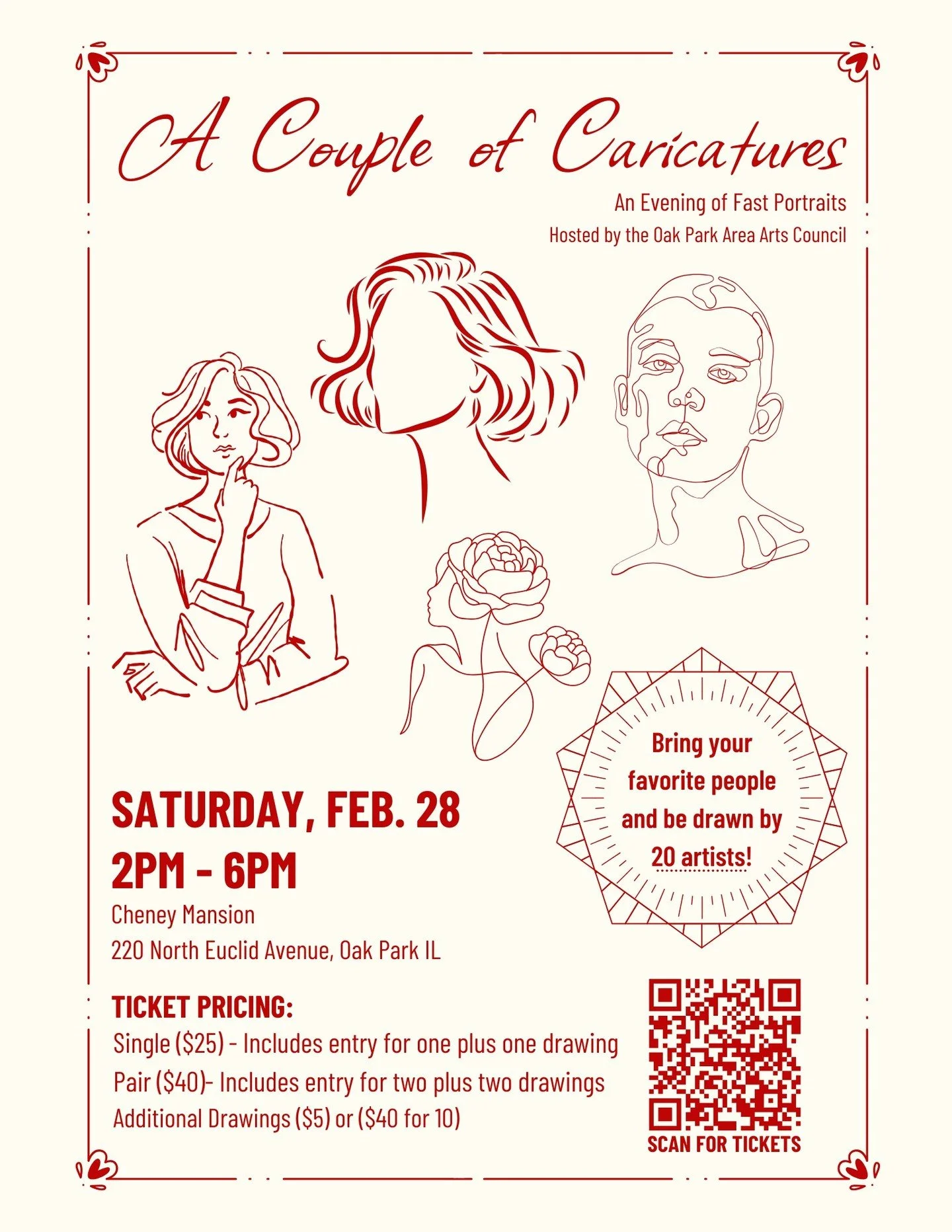 SAVE THE DATE!!! On February 28th a brand new event, A Couple of Caricatures, will be taking place at Cheney Mansion. 

20 artists skilled in drawing portraits in less then 5 minutes, will take over the first floor at Cheney Mansion. Bring your favor