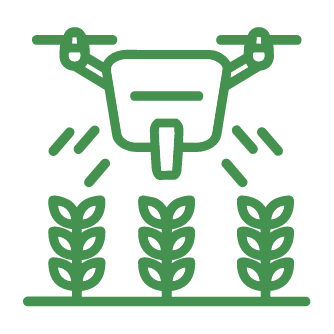 A drone flying over rows of cultivated plants, possibly representing agriculture or drone farming.