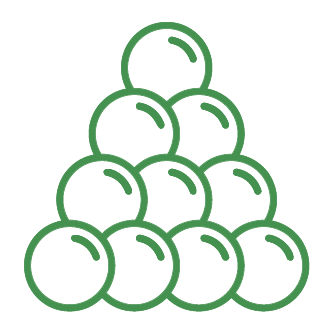 A pyramid of white billiard balls stacked on top of each other.