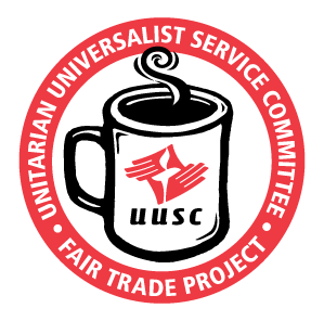 Unitarian Universalist Service Committee Fair Trade Project logo featuring a cup of coffee