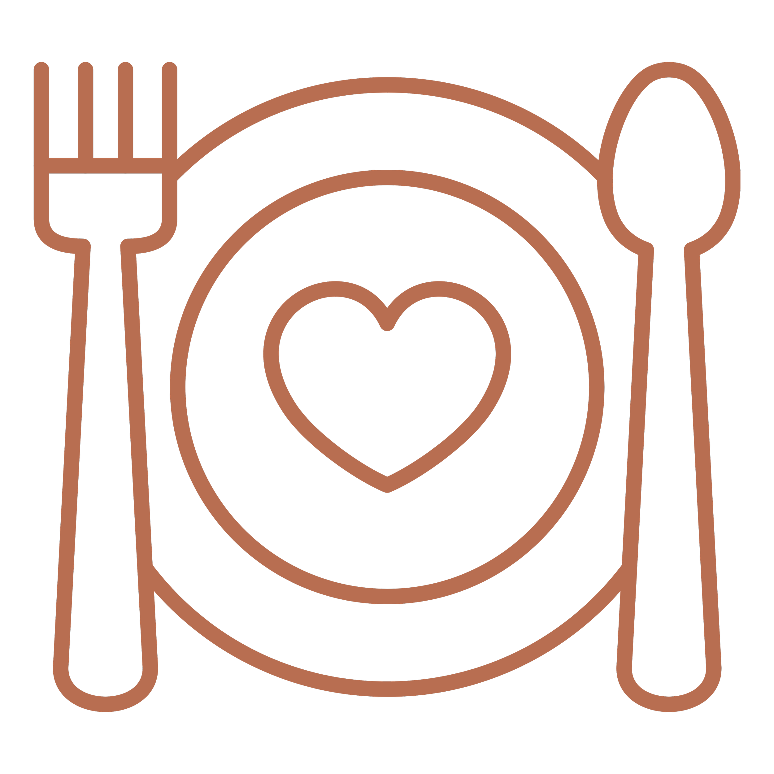 Plate, fork, and spoon with a heart shape in the middle