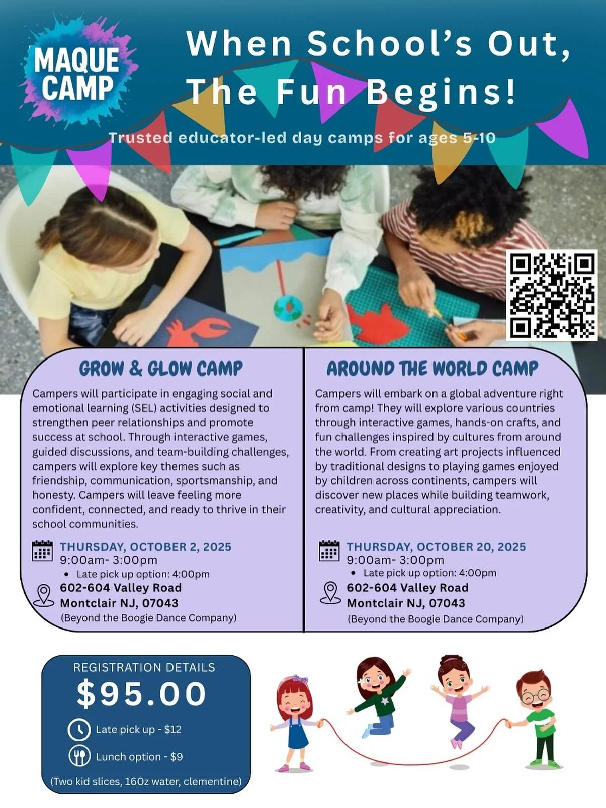 Register at www.maquecamp.com/camp #montclairmoms #maplewoodmoms #somafamilies #essexcountykids #NJkids #NorthJerseyParents #holidaycamp #fallcamp