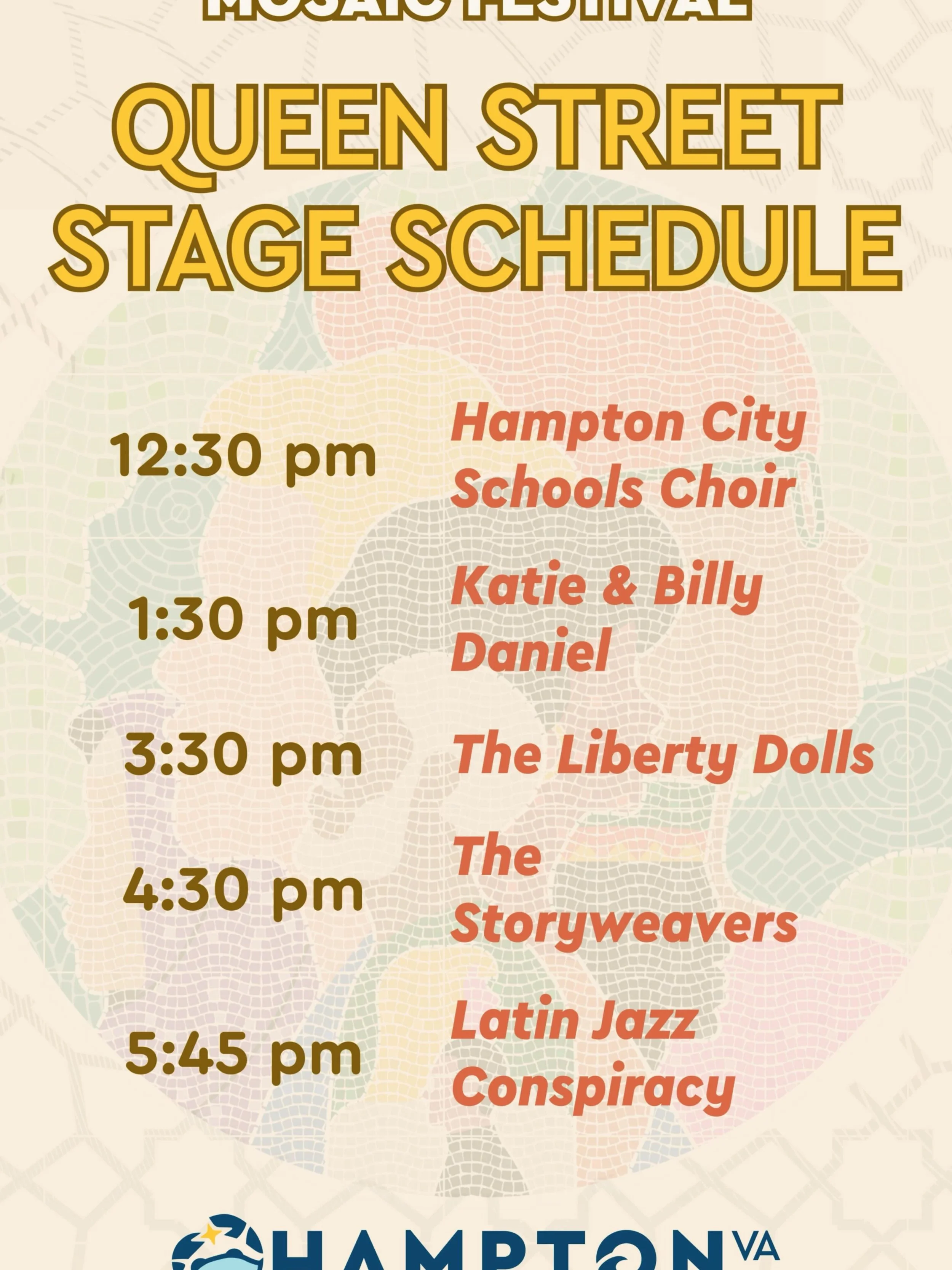 Come see us this Saturday at the Hampton Mosaic Festival at 3:30 pm! 🎶🎶