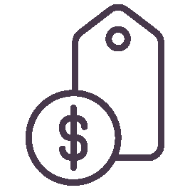 Price tag icon with a dollar sign, symbolising a fixed price subscription with no hidden costs.