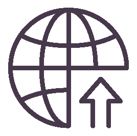 Globe icon with upward arrow, representing subscribers getting up to 10 new videos uploaded every month.