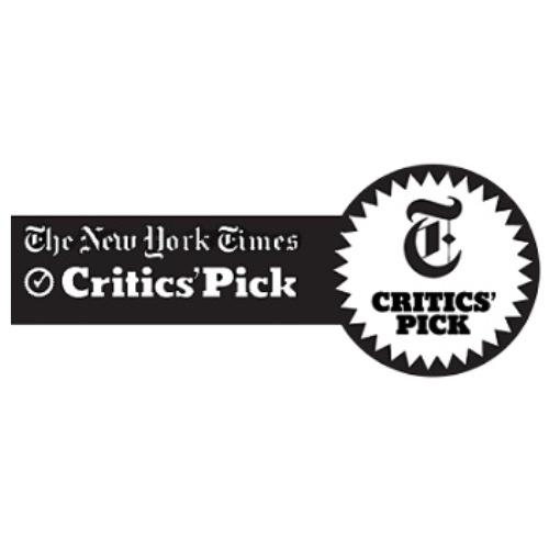 The New York Times Critics' Pick badge with black and white design featuring a starburst outline and the text 'The New York Times Critics' Pick'.