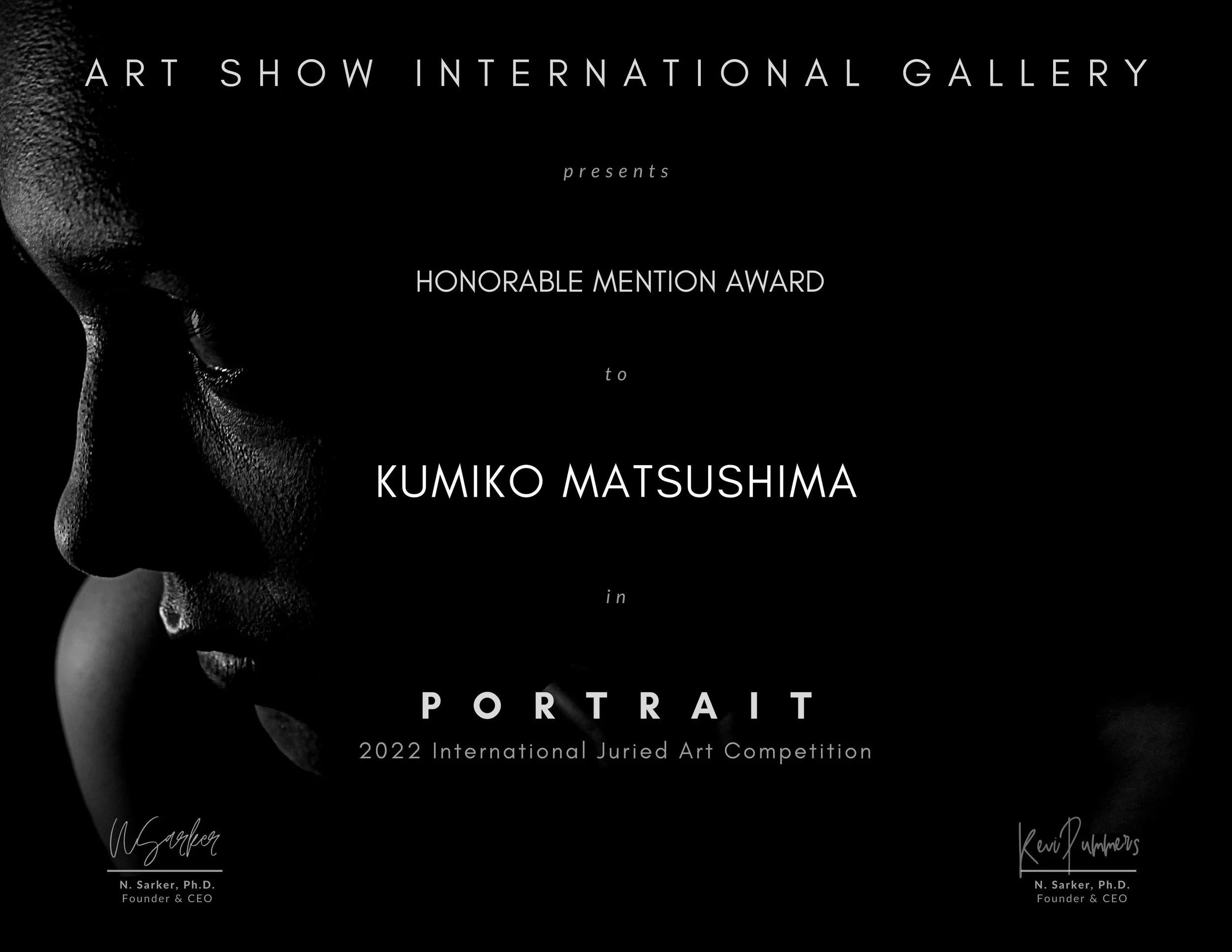 On Oct. 5, "Rapture" Won Honorable Mention Award in "5th Portrait" by Art Show Int'l Gallery!!