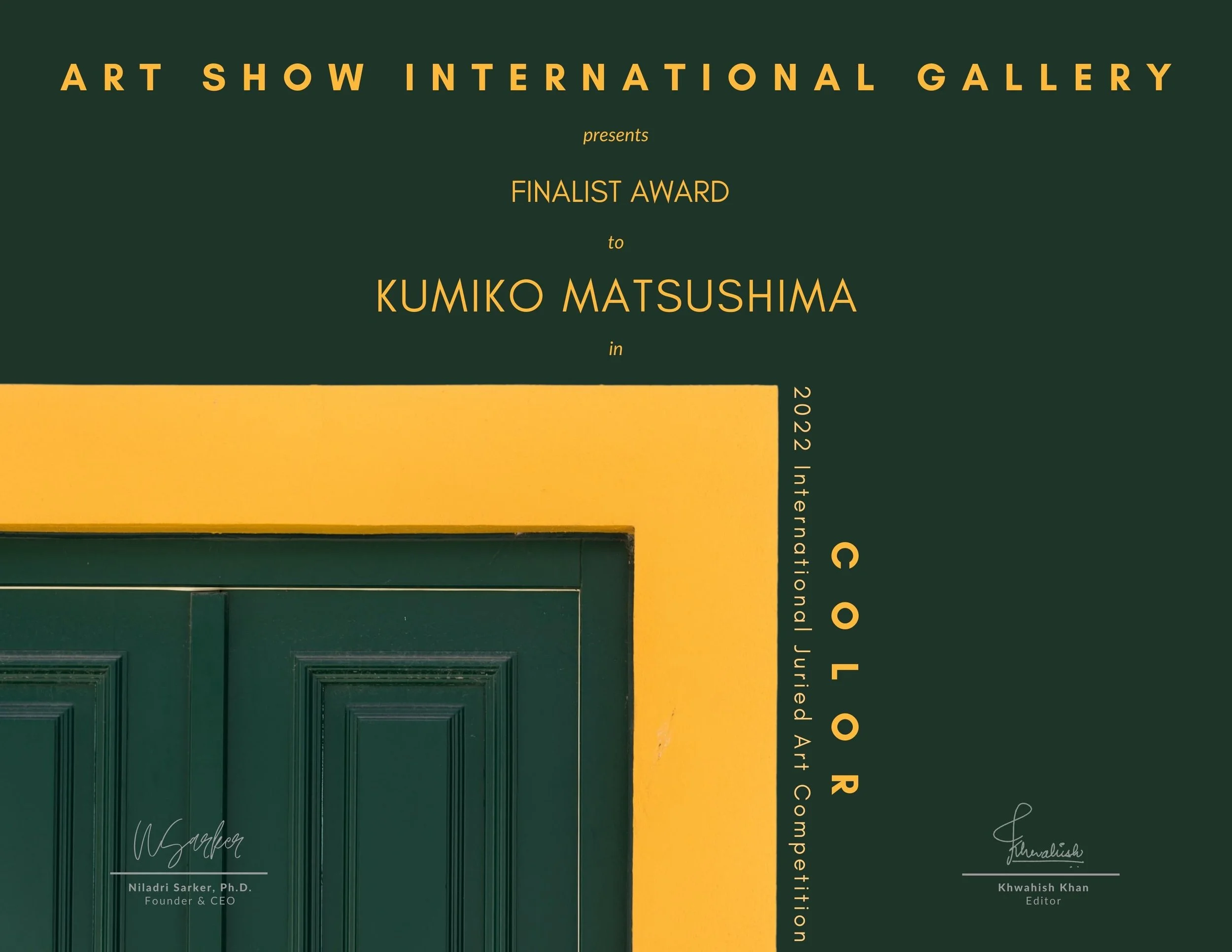 On Oct. 20, "Reminiscence" Won Finalist Award in "4th Colors" by Art Show International Gallery!!