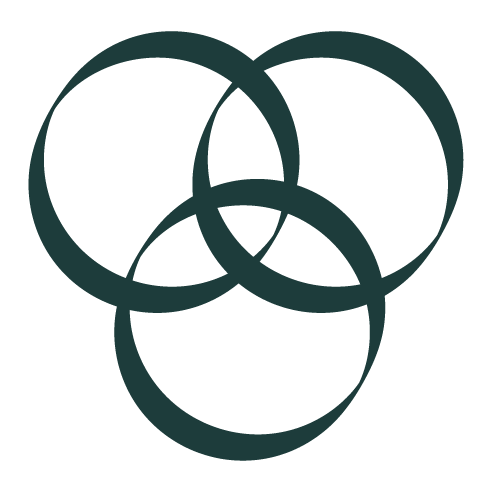 A black and white, abstract illustration consisting of overlapping circles.