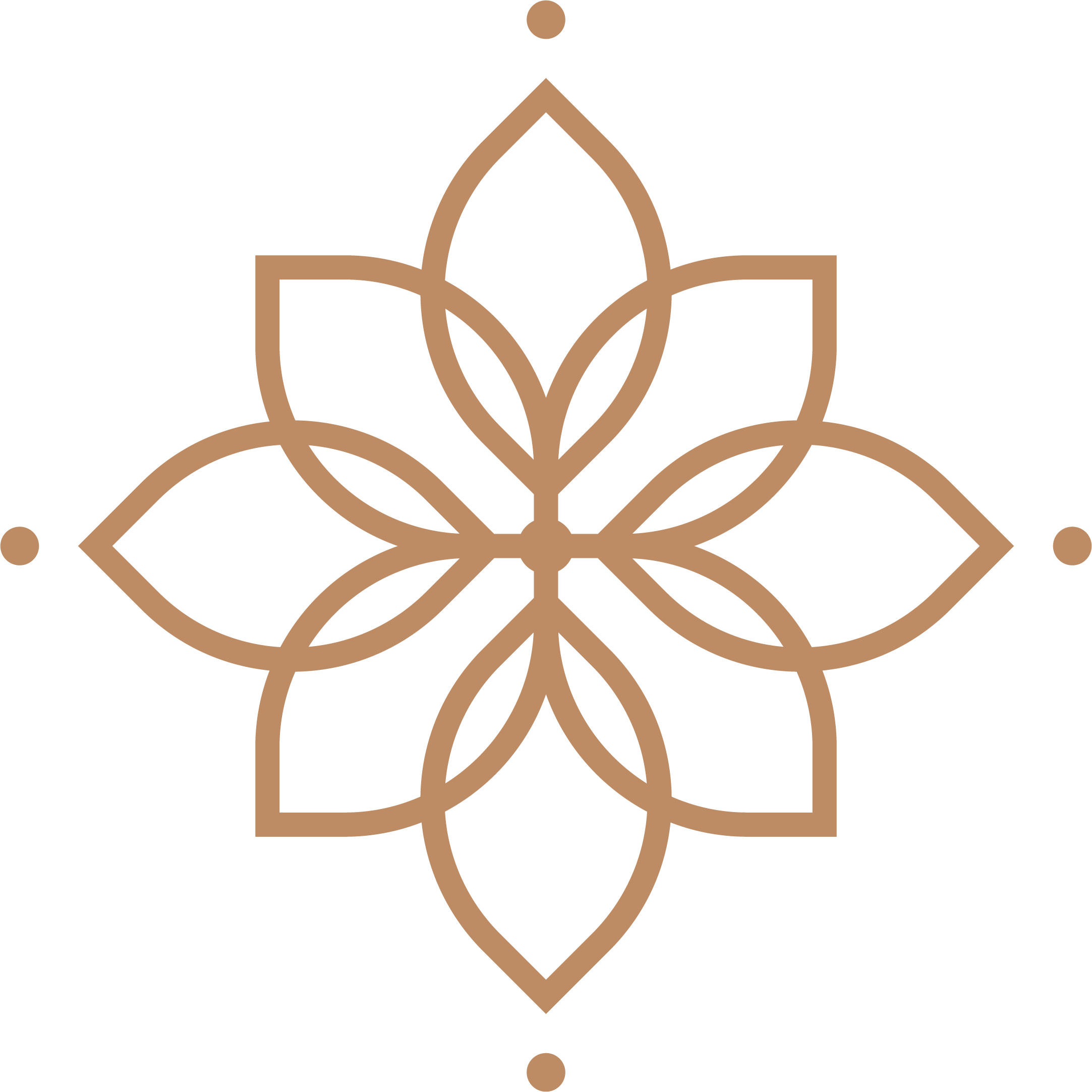 Geometric mandala design with overlapping petal shapes in brown.
