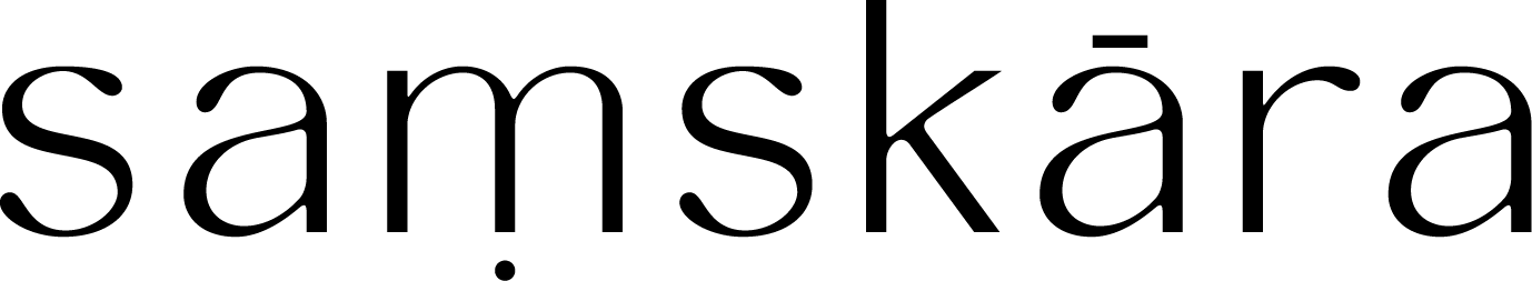 The word 'samskāra' written in large black font on a white background.